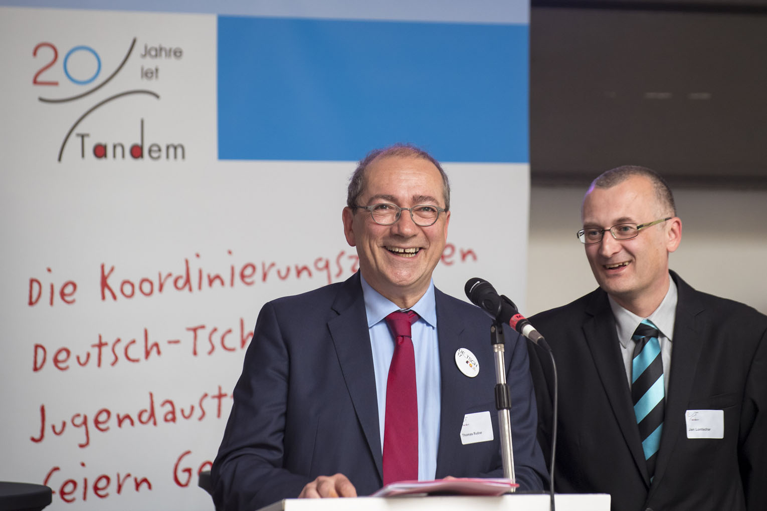 Begrüßten die Gäste der Jubiläumsveranstaltung in Berlin: die beiden Tandem-Leiter Thomas Rudner (links) und Jan Lontschar. (Foto: Franz Brück, Berlin)